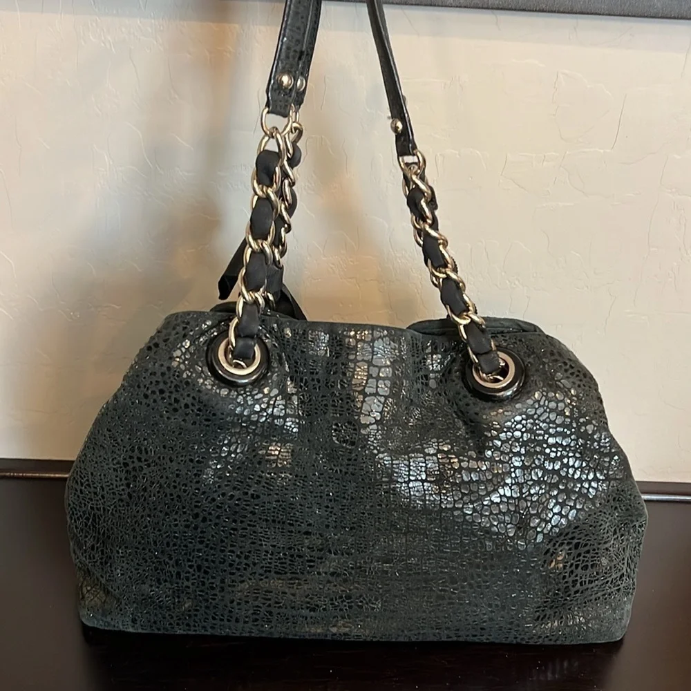 Kate Spade Y2K Black Patent Leather Croc Pattern Shoulder Bag Satchel Tote EUC